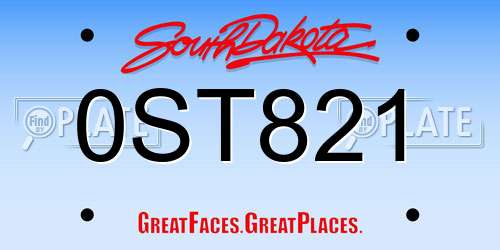 0ST821 South Dakota License Plate