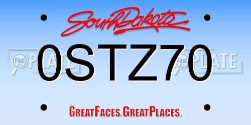 0STZ70 South Dakota License Plate