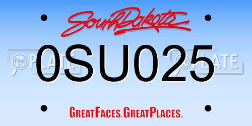 0SU025 South Dakota License Plate