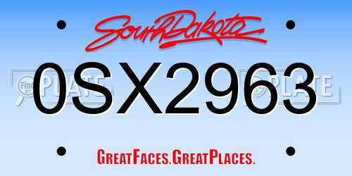 0SX2963 South Dakota License Plate