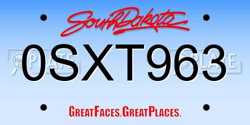 0SXT963 South Dakota License Plate