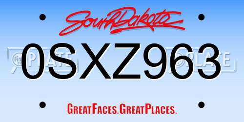 0SXZ963 South Dakota License Plate