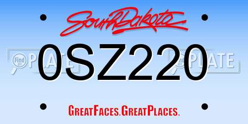0SZ220 South Dakota License Plate