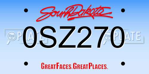 0SZ270 South Dakota License Plate