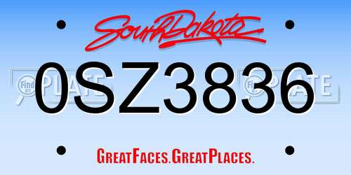 0SZ3836 South Dakota License Plate