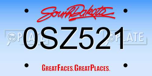 0SZ521 South Dakota License Plate
