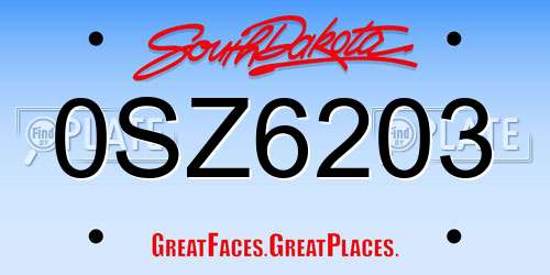 0SZ6203 South Dakota License Plate