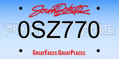 0SZ770 South Dakota License Plate