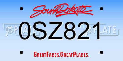 0SZ821 South Dakota License Plate