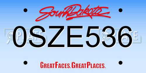 0SZE536 South Dakota License Plate