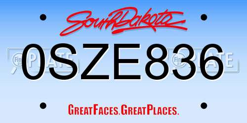 0SZE836 South Dakota License Plate
