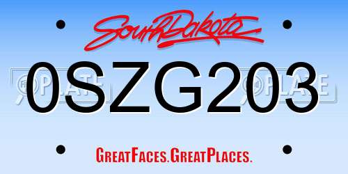 0SZG203 South Dakota License Plate