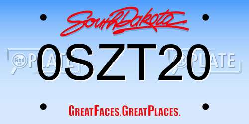 0SZT20 South Dakota License Plate