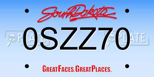 0SZZ70 South Dakota License Plate
