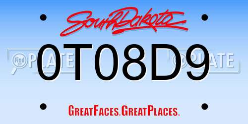 0T08D9 South Dakota License Plate