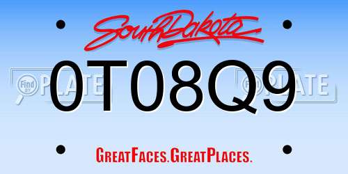 0T08Q9 South Dakota License Plate