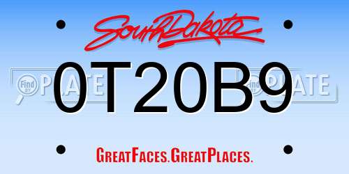 0T20B9 South Dakota License Plate