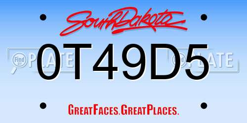 0T49D5 South Dakota License Plate