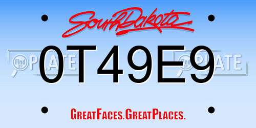 0T49E9 South Dakota License Plate