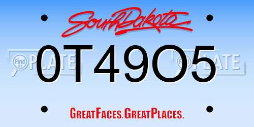 0T49O5 South Dakota License Plate