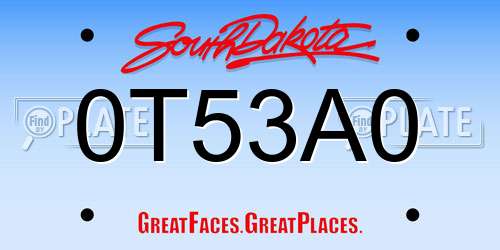 0T53A0 South Dakota License Plate
