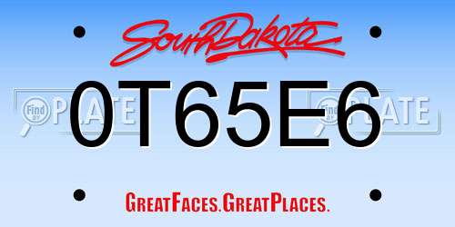 0T65E6 South Dakota License Plate