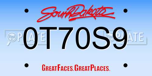 0T70S9 South Dakota License Plate