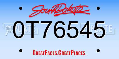 0T76545 South Dakota License Plate