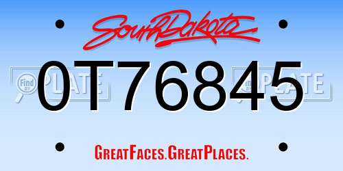 0T76845 South Dakota License Plate