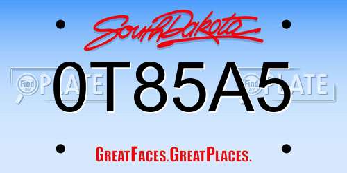 0T85A5 South Dakota License Plate