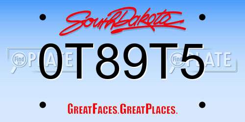 0T89T5 South Dakota License Plate