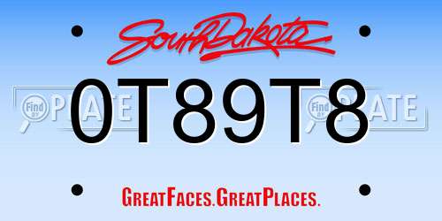 0T89T8 South Dakota License Plate