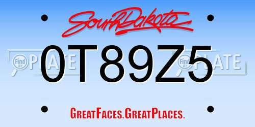0T89Z5 South Dakota License Plate