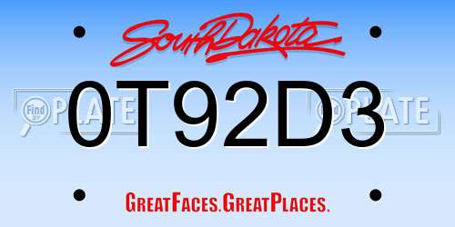 0T92D3 South Dakota License Plate