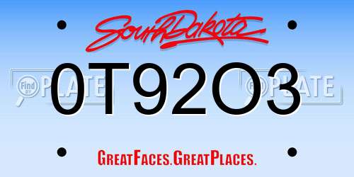 0T92O3 South Dakota License Plate