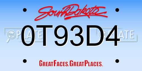 0T93D4 South Dakota License Plate
