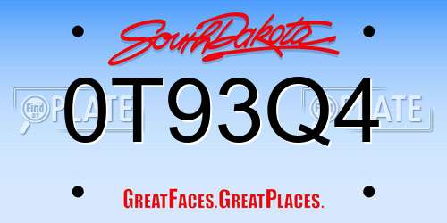 0T93Q4 South Dakota License Plate