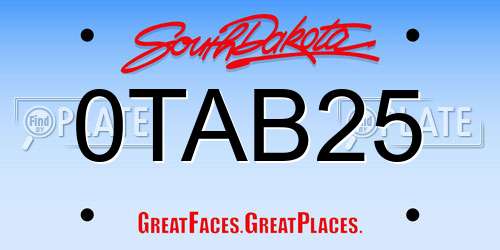 0TAB25 South Dakota License Plate