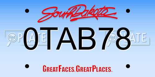 0TAB78 South Dakota License Plate