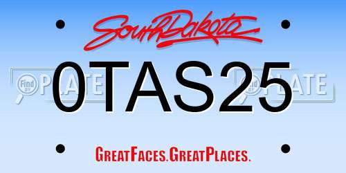 0TAS25 South Dakota License Plate