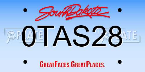 0TAS28 South Dakota License Plate