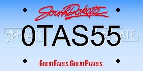 0TAS55 South Dakota License Plate