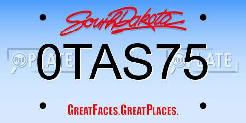 0TAS75 South Dakota License Plate