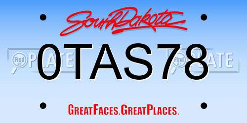 0TAS78 South Dakota License Plate