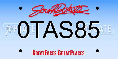 0TAS85 South Dakota License Plate
