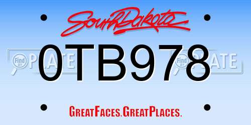 0TB978 South Dakota License Plate