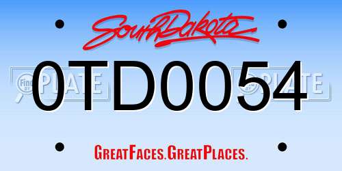 0TD0054 South Dakota License Plate