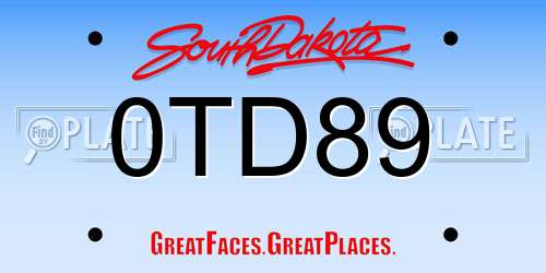 0TD89 South Dakota License Plate