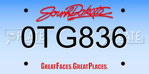 0TG836 South Dakota License Plate
