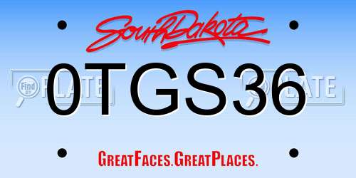 0TGS36 South Dakota License Plate